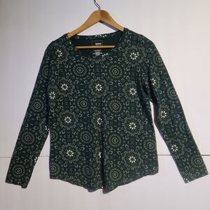 Sonoma Dark Green Mandala Print Blouse Chic Casual Classic Cottagecore Size M